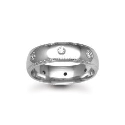 18W016-3 | 18ct Gold White Diamond Rubover set Wedding Ring