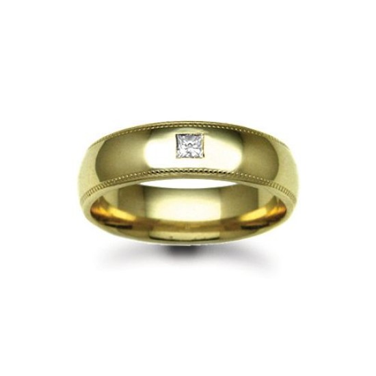 18W017-5 | 18ct Gold Yellow Diamond Rubover set Wedding Ring