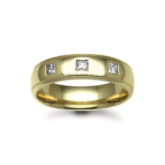 18W019-5 | 18ct Gold Yellow Diamond Rubover set Wedding Ring
