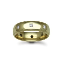 18W021-4 | 18ct Gold Yellow Diamond Rubover set Wedding Ring