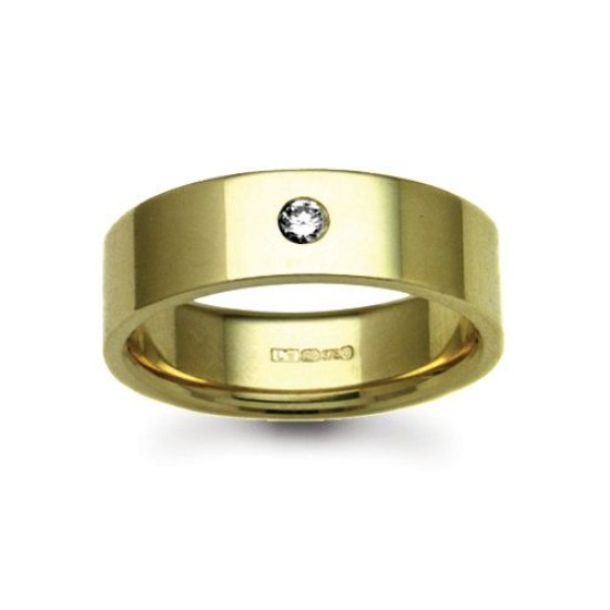 18W023-4 | 18ct Gold Yellow Diamond Rubover set Wedding Ring