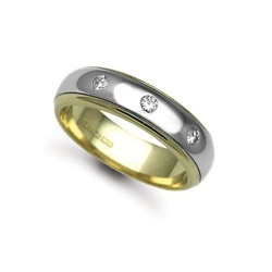 18W043-6 | 18ct Gold 2 Colour Diamond Rubover set Wedding Ring