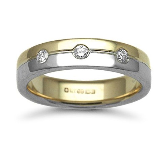 18W048-5 | 18ct Gold 2 Colour Diamond Rubover set Wedding Ring