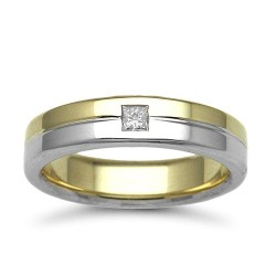 18W050-5 | 18ct Gold 2 Colour Diamond Rubover set Wedding Ring