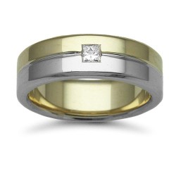 18W051-7 | 18ct Gold 2 Colour Diamond Rubover set Wedding Ring