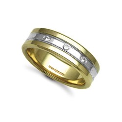 18W054-7 | 18ct Gold 2 Colour Diamond Rubover set Wedding Ring