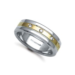 18W055-7 | 18ct Gold 2 Colour Diamond Rubover set Wedding Ring