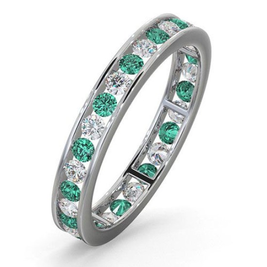 18WFE001E-100-HSI | 18ct White Gold Channel Set Full Eternity Ring Natural Diamond 0.50ct Emerald 0.70ct H Si