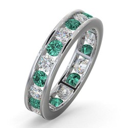 18WFE001E-200-GVS | 18ct White Gold Channel Set Full Eternity Ring Diamond 1.00ct Emerald 1.10ct G VS