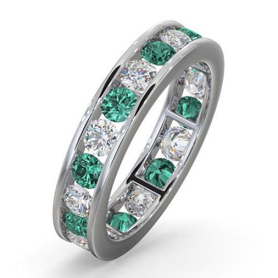 18WFE001E-200-HSI | 18ct White Gold Channel Set Full Eternity Ring Natural Diamond 1.00ct Emerald 1.10ct H Si