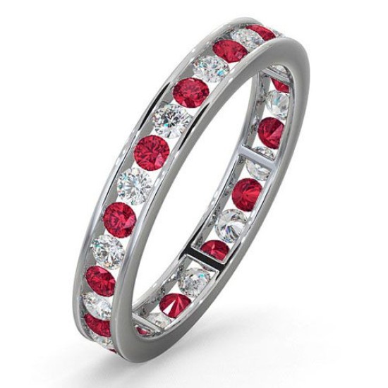 18WFE001R-100-HSI | 18ct White Gold Channel Set Full Eternity Ring Natural Diamond 0.50ct Ruby 0.80ct H Si