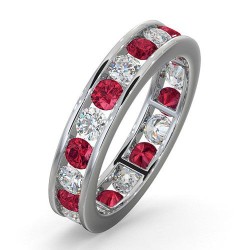 18WFE001R-200-HSI | 18ct White Gold Channel Set Full Eternity Ring Diamond 1.00ct Ruby 1.50ct H Si