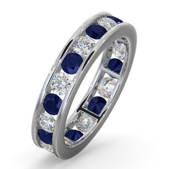 18WFE001S-200-HSI | 18ct White Gold Channel Set Full Eternity Ring Natural Diamond 1.00ct Sapphire 1.70ct G VS