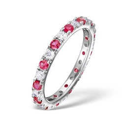 18WFE002R-100-HSI | 18ct White Gold Claw Set Full Eternity Ring Natural Diamond 0.50ct Ruby 0.80ct H Si