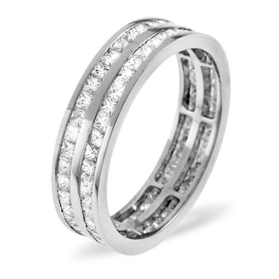 18WFE007-200-HSI | 18ct White Gold Channel Set 2 Row Princess Cut Full Eternity Ring Natural Diamond 2.00ct H Si