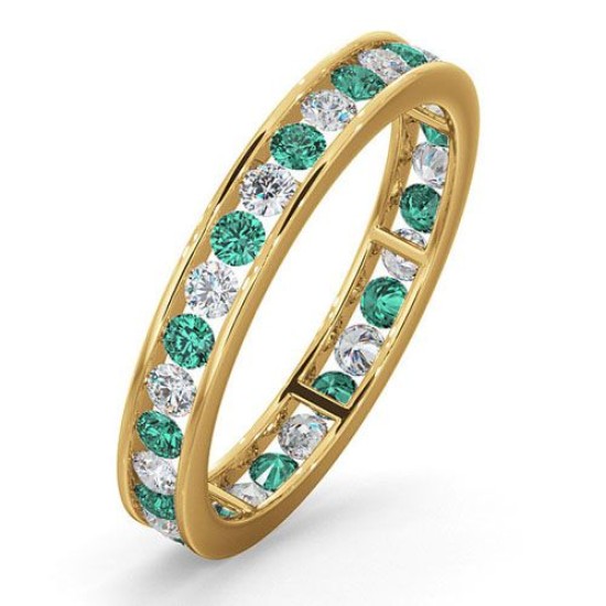 18YFE001E-100-GVS | 18ct Yellow Gold Channel Set Full Eternity Ring Natural Diamond 0.50ct Emerald 0.70ct G VS