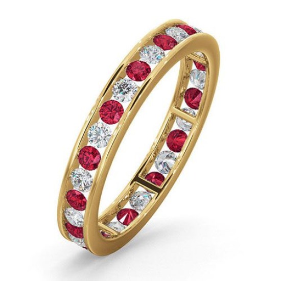 18YFE001R-100-GVS | 18ct Yellow Gold Channel Set Full Eternity Ring Natural Diamond 0.50ct Ruby 0.80ct G VS