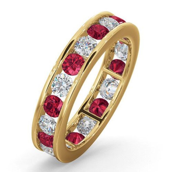 18YFE001R-200-GVS | 18ct Yellow Gold Channel Set Full Eternity Ring Natural Diamond 1.00ct Ruby 1.50ct G VS