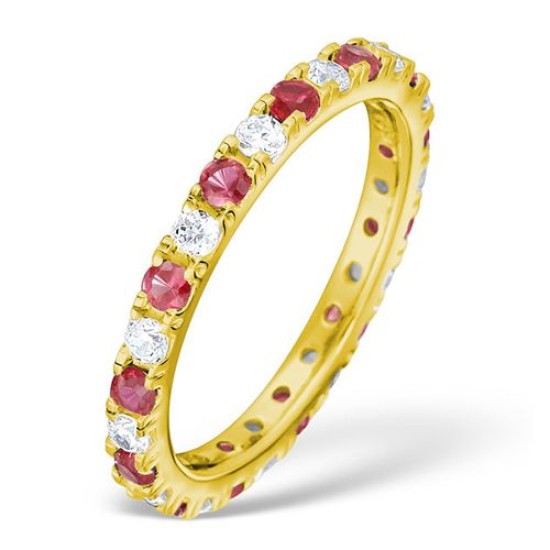 18YFE002R-100-GVS | 18ct Yellow Gold Claw Set Full Eternity Ring Natural Diamond 0.50ct Ruby 0.80ct G VS