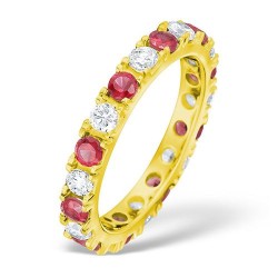 18YFE002R-200-GVS | 18ct Yellow Gold Claw Set Full Eternity Ring Natural Diamond 1.00ct Ruby 1.50ct G VS