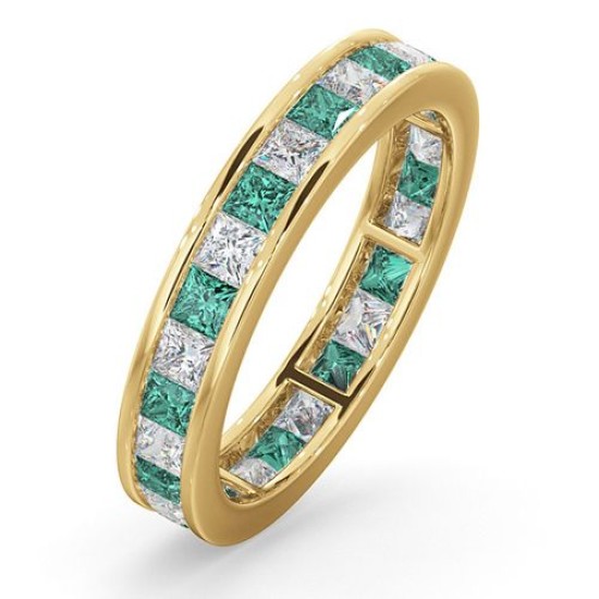 18YFE005E-200-GVS | 18ct Yellow Gold Channel Set Princess Cut Full Eternity Ring Natural Diamond 1.00ct Em 1.20ct G VS