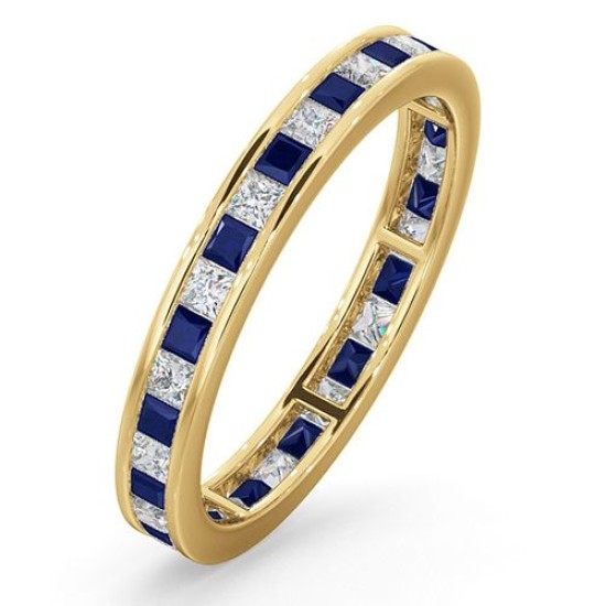 18YFE005S-100-GVS | 18ct Yellow Gold Channel Set Princess Cut Full Eternity Ring Diamond 0.50ct Saph 0.70ct G VS