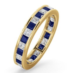 18YFE005S-200-HSI | 18ct Yellow Gold Channel Set Princess Cut Full Eternity Ring Natural Diamond 1.00ct Saph 1.30ct H Si