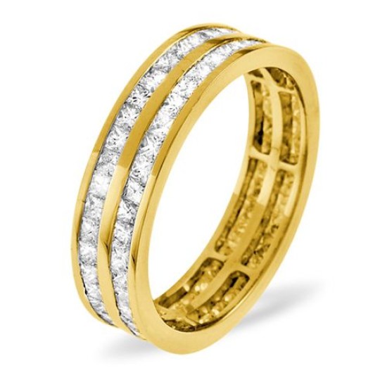 18YFE007-300-GVS | 18ct Yellow Gold Channel Set 2 Row Princess Cut Full Eternity Ring Natural Diamond 3.00ct G VS