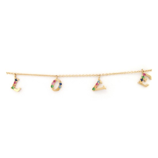 9B037 | 9ct Yellow 0.23ct Rainbow Saph 'LOVE' Bracelet