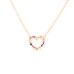 9C007-16 | 9ct Yellow Gold 0.29ct Rainbow Saph Heart Pendant - 16+2" Chain