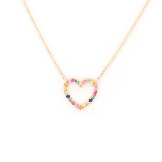 9C007-16 | 9ct Yellow Gold 0.29ct Rainbow Saph Heart Pendant - 16+2" Chain