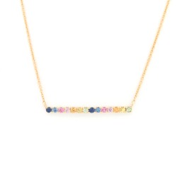 9C008-16 | 9ct Yellow Gold 0.32ct Rainbow Saph Bar Pendant - 16+2" Chain