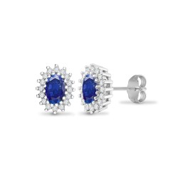 9E110 | 9ct White Gold Diamond And Sapphire Stud Earring