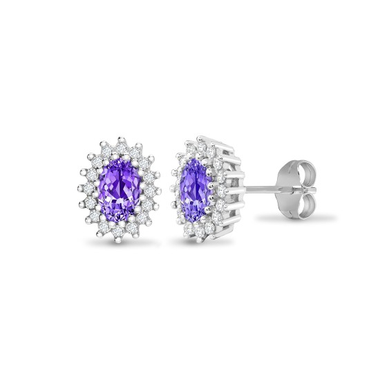 9E111 | 9ct White Gold Diamond And Amethyst Stud Earring