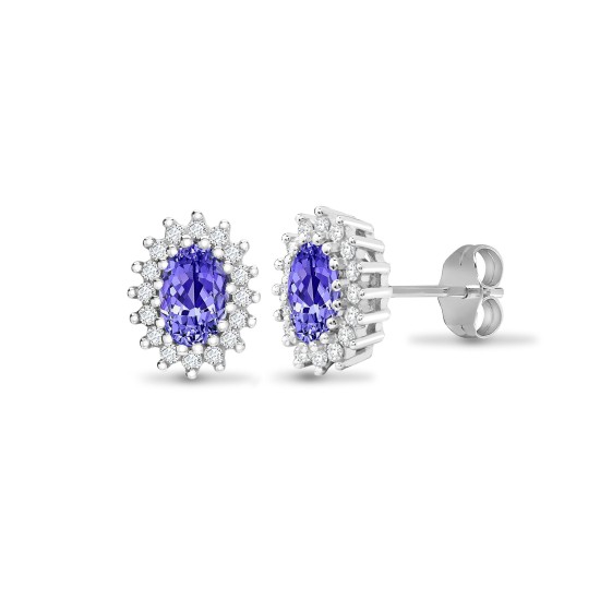 9E112 | 9ct White Gold Natural Diamond And Tanzanite Stud Earring