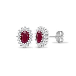 9E114 | 9ct White Gold Diamond And Ruby Stud Earring