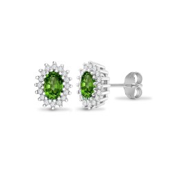 9E115 | 9ct White Gold Diamond And Emerald Stud Earring