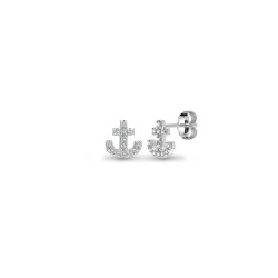 9E180 | 9ct White 3pts Diamond Stud Anchor Earrings