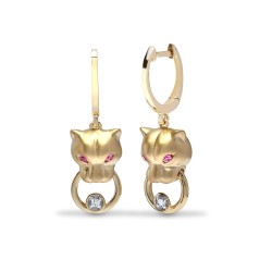 9E183 | 9ct Yellow Dia-4pts P.Saph-6pts Panther Earrings