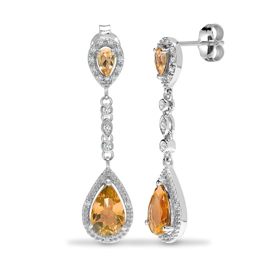 9E198 | 9ct White Dia-19pts Citrine-2.90ct Drop Earrings