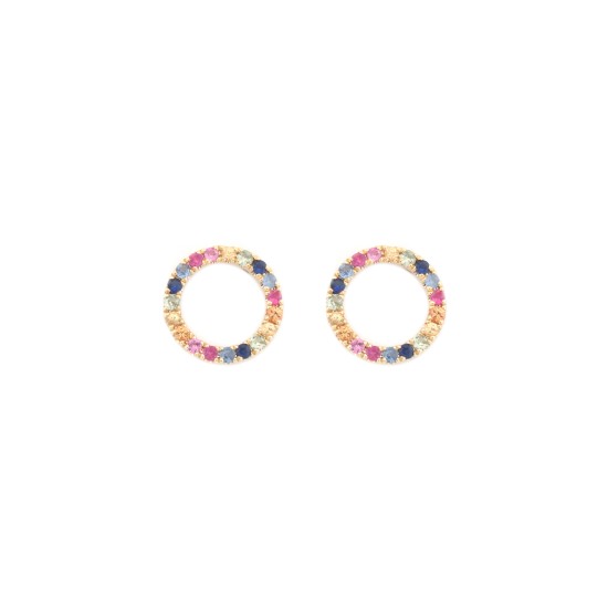 9E220 | 9ct Yellow Gold 0.47ct Rainbow Saph Circle Earrings