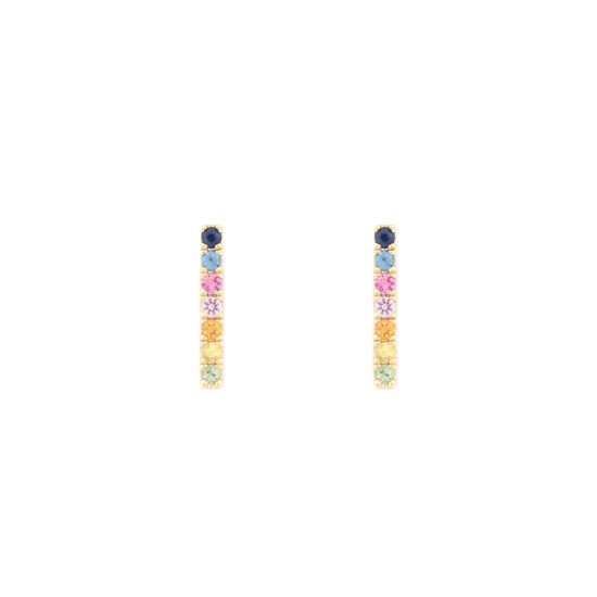 9E222 | 9ct Yellow Gold 0.34ct Rainbow Saph Bar Earrings