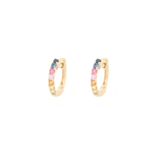 9E223 | 9ct Yellow Gold 0.34ct Rainbow Saph 12mm Hoop Earrings