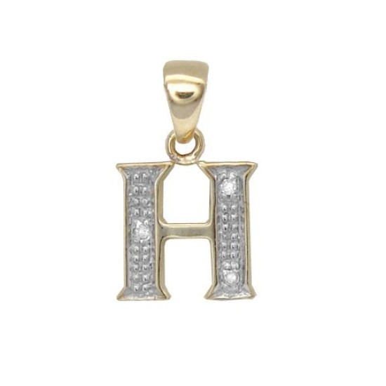 9P050-H | 9ct Yellow Gold Diamond Set Initial Pendant -Initial H