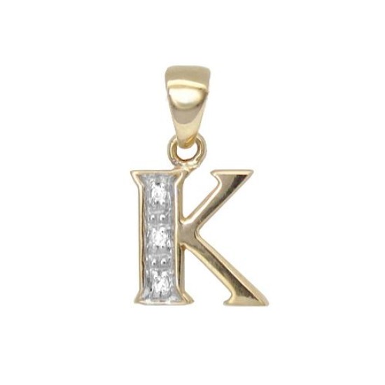 9P050-K | 9ct Yellow Gold Diamond Set Initial Pendant -Initial K