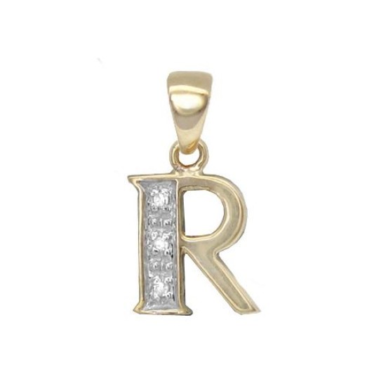 9P050-R | 9ct Yellow Gold Diamond Set Initial Pendant -Initial R