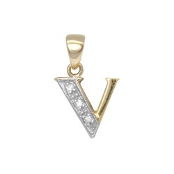 9P050-V | 9ct Yellow Gold Diamond Set Initial Pendant -Initial V
