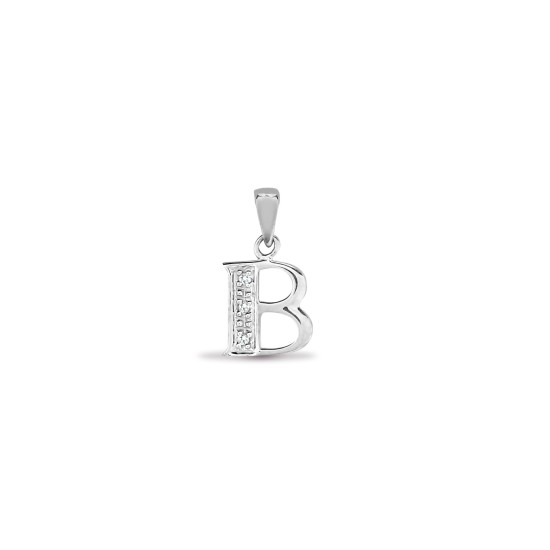 9P052-B | 9ct White Gold Diamond Set Initial Pendant -Initial B