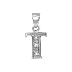 9P052-T | 9ct White Gold Natural Diamond Set Initial Pendant -Initial T