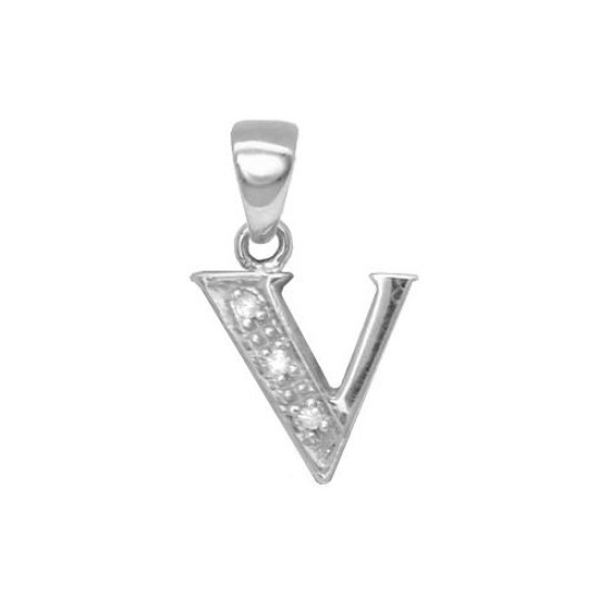 9P052-V | 9ct White Gold Diamond Set Initial Pendant -Initial V